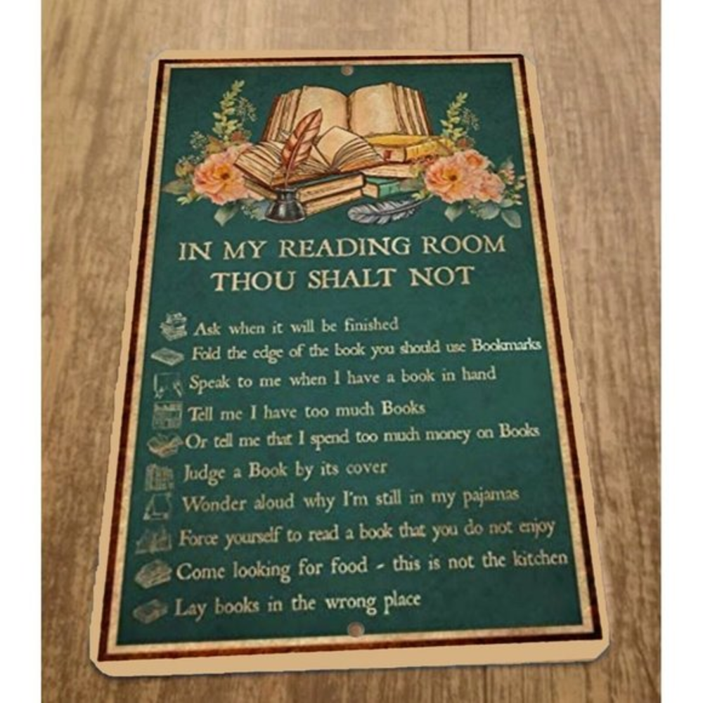 Reading Room Rules 8x12 Metal Wall Sign